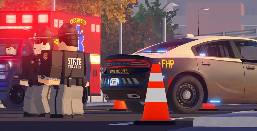 FHP and Rescue 49 on a traffic scene